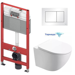 Инсталляция с подвесным унитазом комплект: TECEbase 2.0 9400413 с подвесным безободковым унитазом Azario Trevi AZ-0093UQ3 сиденье микролифт, крепление, кнопка смыва белая (система смыва Торнадо) - фото 