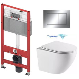 Инсталляция с подвесным унитазом комплект: TECEbase 2.0 9400412 с подвесным безободковым унитазом Azario Grado AZ-0046-UQ3 сиденье микролифт, крепление, кнопка смыва хром глянцевый (Система смыва торнадо) - фото 