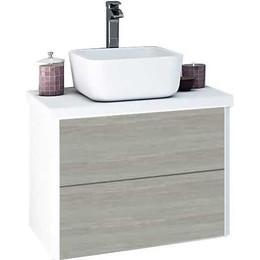 Тумба подвесная со столешницей Акватон Брук 80 см 1A202001BCDL0, белый/дуб латте - фото 