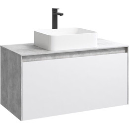 Тумба подвесная со столешницей Aqwella 5 Stars Mobi 100 см MOB0110BS/MOB0710W, бетон светлый/белый - фото 