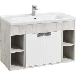 Тумба подвесная с раковиной Акватон Флай 100 см 1A2375K0FAX10, белый/дуб крафт - фото 