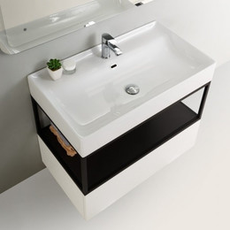 Тумба подвесная с раковиной Cezares CADRO-100/46/30-1C-SO-MET-ST 100 см, черный/белый - фото 