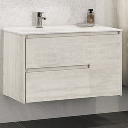 Тумба подвесная с раковиной Comforty Бремен 90 см, дуб белый - фото 