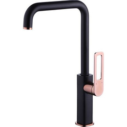 Смеситель для кухни Iddis Slide SLIBG00i05, черный матовый/розовое золото - фото 