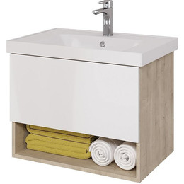 Тумба подвесная с раковиной Dreja Perfecto 70 см 99.0812, дуб эврика/белый глянец - фото 