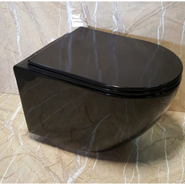 Унитаз подвесной CeramaLux Rimless CL2196 -18 с крышкой микролифт, черный глянцевый, Цвет производителя: чёрный глянцевый - фото 