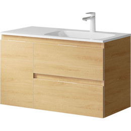 Тумба подвесная с раковиной Aqwella Accent 90 см ACC0109RDZ, дуб золотой, Цвет фасада: светлое дерево - фото 