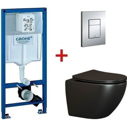 Инсталляция с подвесным унитазом комплект: Grohe Rapid SL 38772001 с подвесным унитазом Ceramica Nova Metropol Rimless CN4002MB сиденье микролифт, крепление, кнопка смыва хром - фото 