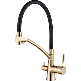 Смеситель для кухни Ledeme L4855Y-2, черный/золотой сатин - фото 
