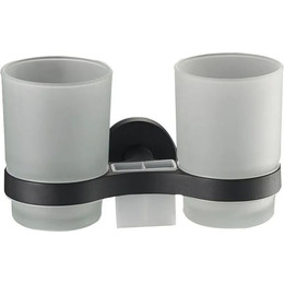 Стакан двойной для зубных щеток Haiba HB8708, цвет чёрный матовый - фото 