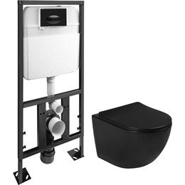 Инсталляция с подвесным безободковым унитазом SantiLine SL-5018MB+SL-03, черный матовый - фото 