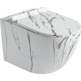 Унитаз подвесной безободковый SantiLine SL-5002MM с крышкой микролифт, под мрамор - фото 