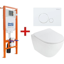 Инсталляция BelBagno BB002-80 с подвесным безободковым унитазом Cezares Stylus CZR-513-TH-R (кнопка Sfera, белая) - фото 