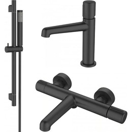 Набор смесителей 3 в 1 для ванны BelBagno Uno, черный матовый - фото 