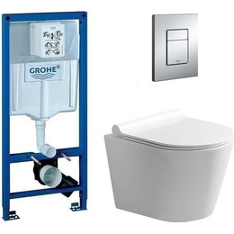 Инсталляция с подвесным унитазом комплект: Grohe Rapid SL 38772001 с подвесным безободковым унитазом Azario Nova AZ2217 сиденье микролифт, крепление, кнопка смыва хром - фото 