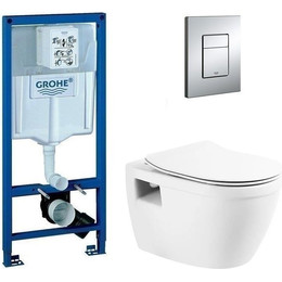 Инсталляция с подвесным унитазом комплект: Grohe Rapid SL 38772001 с подвесным безободковым унитазом Belbagno Loto BB070CHR/SC сиденье микролифт, крепление, кнопка смыва хром - фото 