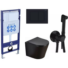 Инсталляция Aquatek Standart 50 с подвесным безободковый унитазом Azario Teramo и гигиеническим душем Haiba - фото 