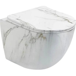 Унитаз подвесной CeramaLux Rimless 2213-K с крышкой микролифт, белый мрамор, Цвет производителя: под мрамор - фото 