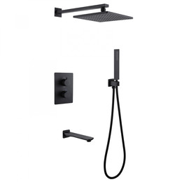 Душевая система для ванны с термостатом Abber Weiss Insel AF8050B, черный матовый - фото 