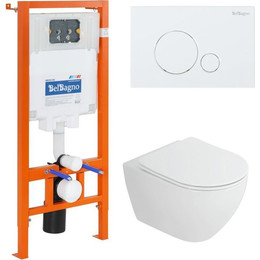 Инсталляция BelBagno с подвесным безободковым унитазом Cezares Stylus-Tor CZR-6601-TH-TOR/CZR2316SC/BB002-80/BB014-SR-BIANCO (кнопка смыва Sfera, белый) - фото 