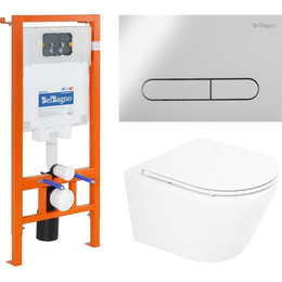 Инсталляция с подвесным безободковым унитазом BelBagno Tre BB8001CHR/SC/BB002-80/BB005-PR-CHROME - фото 