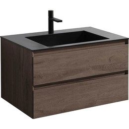 Тумба подвесная с раковиной Vincea Luka 80 см VMC-2L800RO (раковина черная VCB-13800B), тёмный дуб - фото 