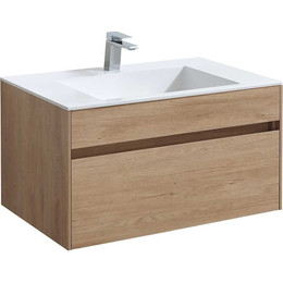 Тумба подвесная с раковиной Vincea Chiara 80 см VMC-2C800NO (раковина белая VCB-13800W), натуральный дуб - фото 