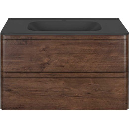 Тумба подвесная с раковиной Vincea Vico 80 см VMC-2V800RW (раковина черная VCB-2VP800B), тёмное дерево - фото 