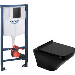 Инсталляция Grohe Solido 38811KF0 с подвесным безободковым унитазом BelBagno Sela BB3201CHR-MB, черный матовый - фото 