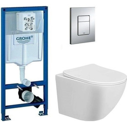 Инсталляция с подвесным унитазом комплект: Grohe Rapid SL 38772001 с подвесным безободковым унитазом Taliente Amato AM25010 сиденье микролифт, крепление, кнопка смыва хром - фото 