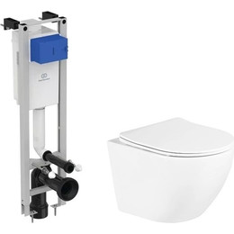 Инсталляция Ideal Standard Prosys Eco Frame M с подвесным безободковым унитазом BelBagno Uno BB3105CHR/SC - фото 