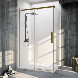 Душевое ограждение Veconi Rovigo 150x80 см RV070G-15080-01-C4, золото/прозрачное - фото 