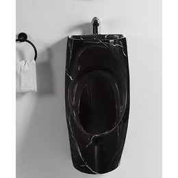 Писсуар подвесной с раковиной CeramaLux X573B-P, черный гялнец - фото 