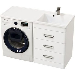 Тумба напольная с раковиной-столешницей Mirsant Fuji 120 см с доводчиком R (раковина Fly2) белый - фото 