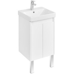 Тумба универсальная с раковиной Акватон Сканди Doors 45 см 1A278701SD010, белый матовый/белый глянцевый (ножки в комплекте) - фото 