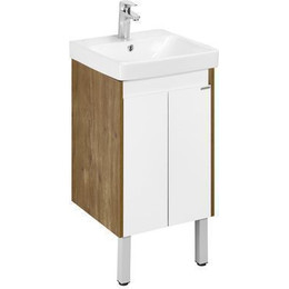 Тумба универсальная с раковиной Акватон Сканди Doors 45 см 1A278701SDZ90, дуб рустикальный/белый глянцевый (ножки в комплекте) - фото 