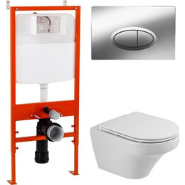 Инсталляция Belbagno BB026 с подвесным безободковым унитазом Cezares Duet (кнопка смыва хром глянцевый) - фото 