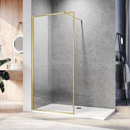 Душевая перегородка Veconi Korato 70 см KR81G-70-01-C8 (стекло 8 мм) с кронштейном в комплекте, золото/прозрачное - фото 