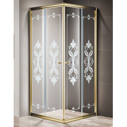 Душевое ограждение Cezares 90х90 см GIUBILEO-A-2-90-SCORREVOLE-CP-G, золото/прозрачное/узор - фото 
