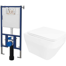 Инсталляция с подвесным унитазом комплект: Loranto 4501 с подвесным безободковым унитазом Azario Moneo AZ-0062 сиденье микролифт - фото 