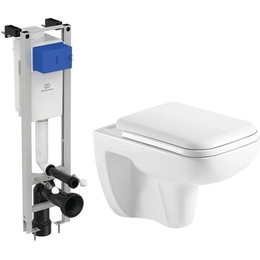 Инсталляция с подвесным унитазом комплект: Ideal Standard Prosys Eco Frame M E233267 с подвесным безободковым унитазом Azario Pavia AZ-2005 сиденье микролифт, крепление - фото 