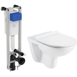 Инсталляция с подвесным унитазом комплект: Ideal Standard Prosys Eco Frame M E233267 с подвесным безободковым унитазом Azario Pavia AZ-2142 сиденье микролифт, крепление - фото 