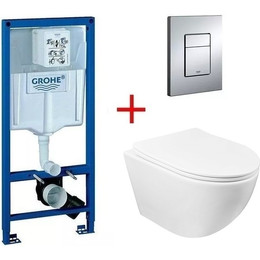 Инсталляция с подвесным унитазом комплект: Grohe Rapid SL 38772001 с подвесным безободковым унитазом Azario Gloria AZ-2003 сиденье микролифт, крепление, кнопка смыва хром, Цвет производителя: белый - фото 