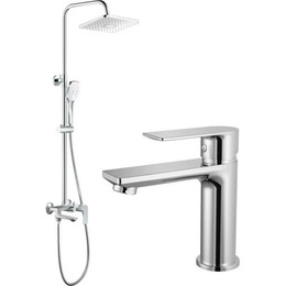 Душевой комплект Haiba: Душевая стойка HB24505 + смеситель для раковины HB10505, цвет хром - фото 