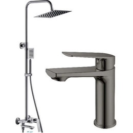 Душевой комплект Haiba: Душевая стойка HB24533-3 + смеситель для раковины HB10533-3, цвет графит - фото 