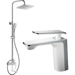 Душевой комплект Haiba: Душевая стойка HB24548-8 + смеситель для раковины HB10548-8, цвет белый/хром - фото 