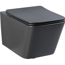 Унитаз подвесной безободковый Aquanet Rimless Tavr-W BL-103N-WHT black 287011 с тонкой крышкой микролифт, чёрный матовый, Цвет производителя: чёрный матовый - фото 