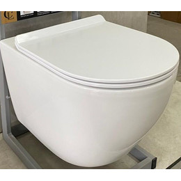 Унитаз подвесной безободковый CeramaLux 2196-2 с тонкой крышкой микролифт, Цвет производителя: белый - фото 