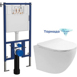 Инсталляция с подвесным унитазом комплект: Loranto 4501 с подвесным безободковым унитазом Aquatek Европа AQ1900T-00 сиденье микролифт (Система смыва торнадо) - фото 