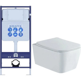 Инсталляция с подвесным унитазом комплект: Aquatek INS-0000012 с подвесным безободковым унитазом Либра AQ1148N-00 сиденье микролифт - фото 